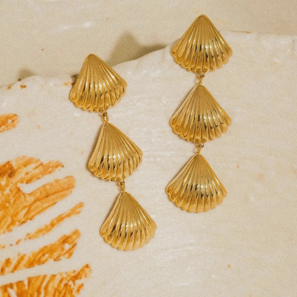 18 karat gold plated stainless steel sea shell drop earrings
